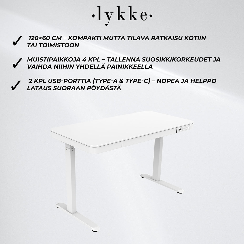 Lykke Sähköpöytä 120x60cm Polar, valkoinen