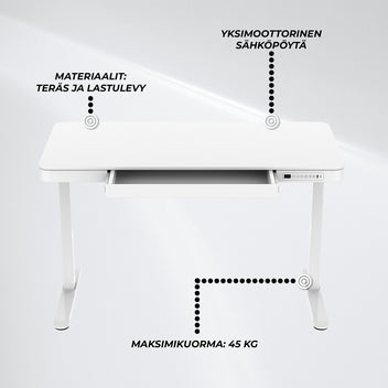 Lykke Sähköpöytä 120x60cm Polar, valkoinen