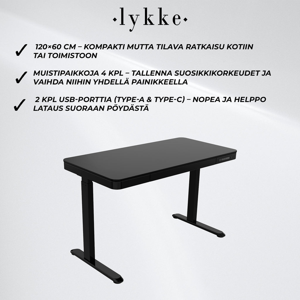 Lykke Sähköpöytä 120x60cm Polar, musta