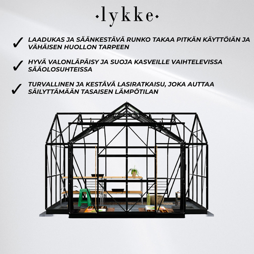 Lykke Kasvihuone T-muotoinen musta 10,2 m2