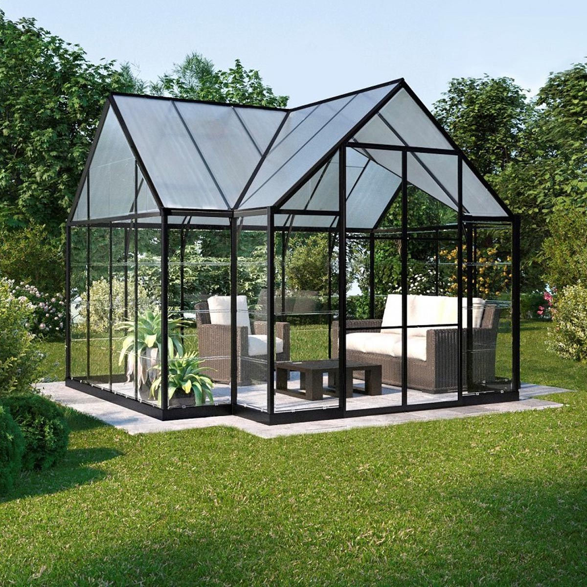 Lykke Kasvihuone T-muotoinen musta 10,2 m2