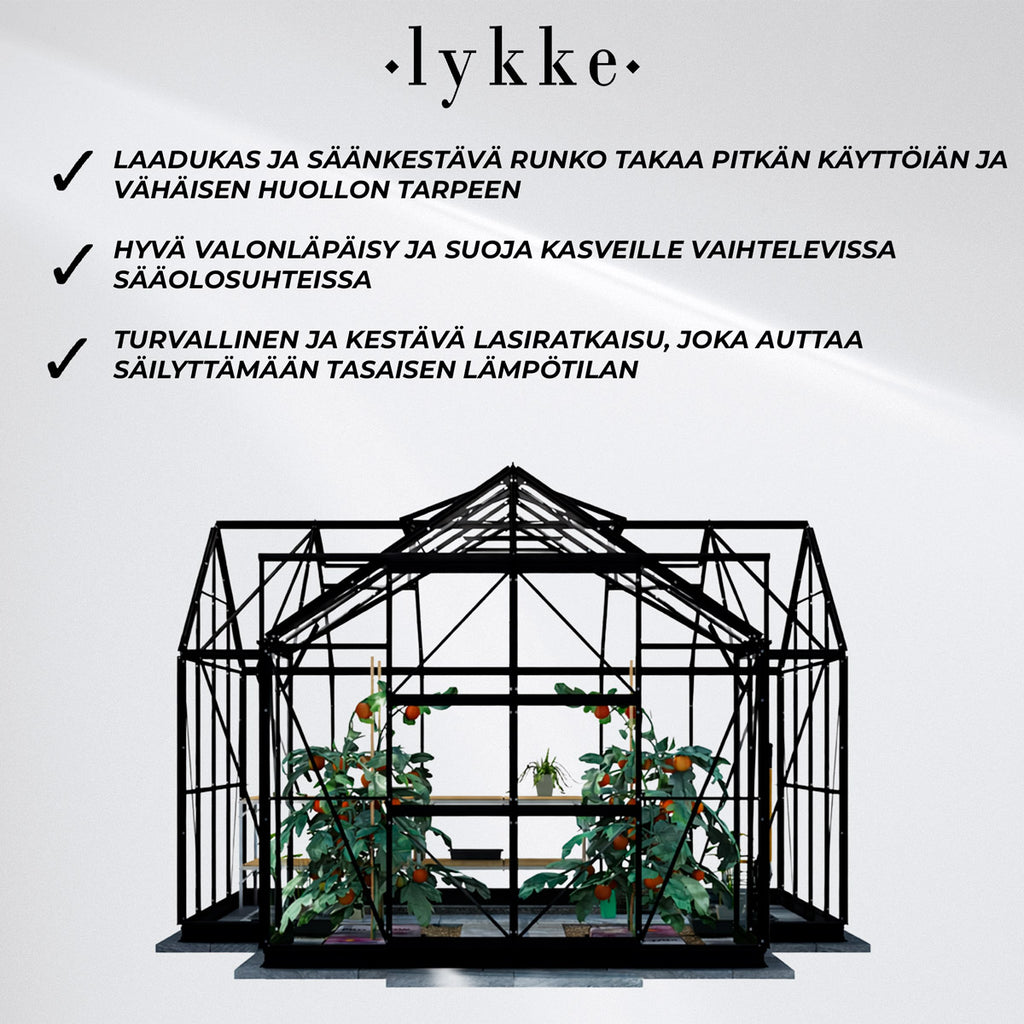 Lykke Kasvihuone T-muotoinen musta 12,8 m2