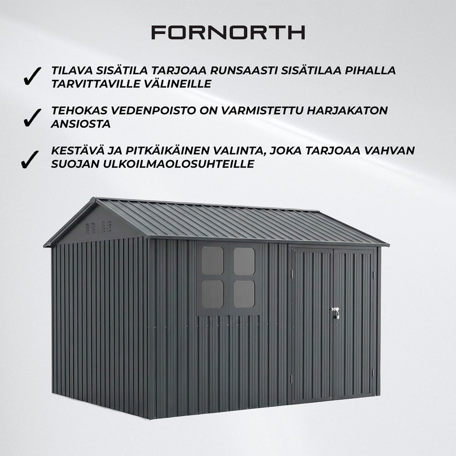 Fornorth Pihavarasto ikkunalla 313x260x205cm, antrasiitti