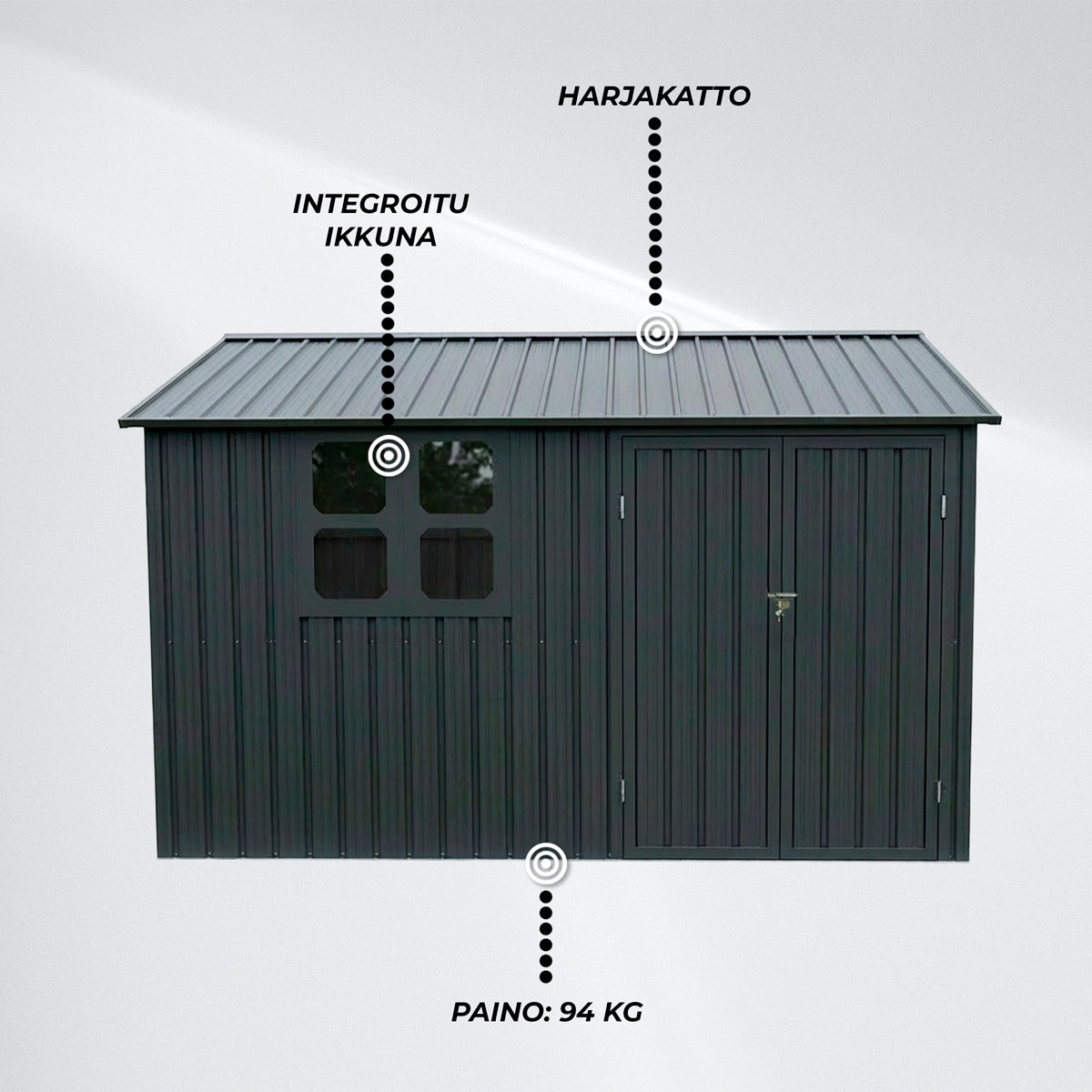 Fornorth Pihavarasto ikkunalla 313x260x205cm, antrasiitti