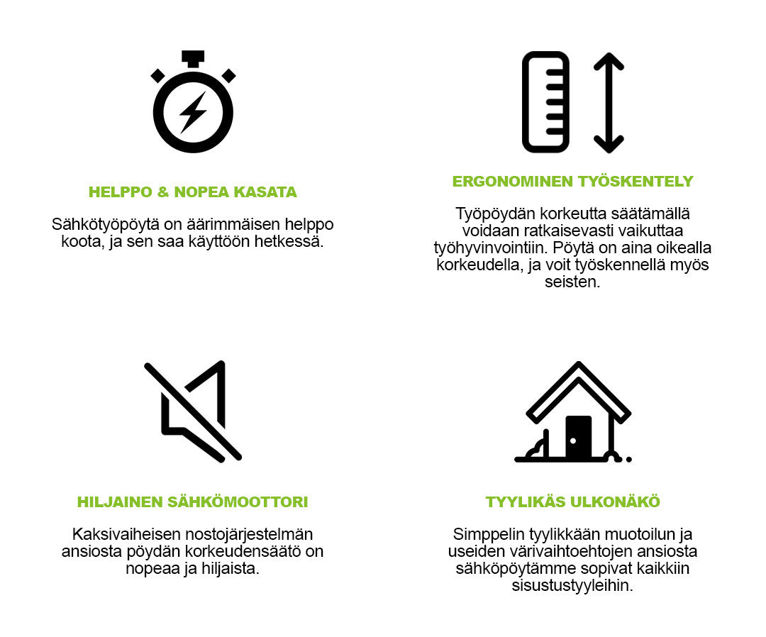 Pohjola Indoor Sähköpöytä 140 x 70cm, Valkoinen