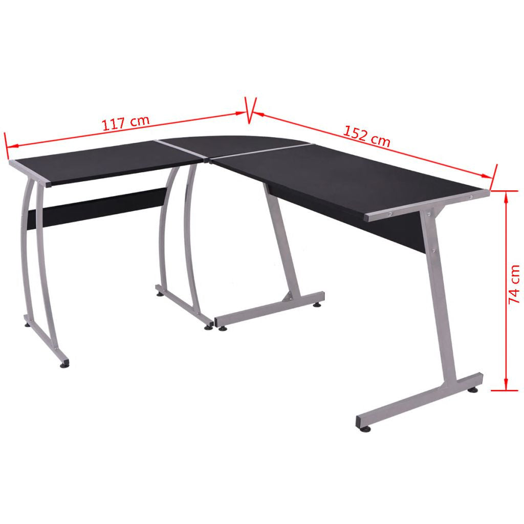 Hörnbord, L-form, svart