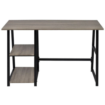 Skrivbord med 2 hyllor, grått och ekfärgat