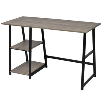 Skrivbord med 2 hyllor, grått och ekfärgat