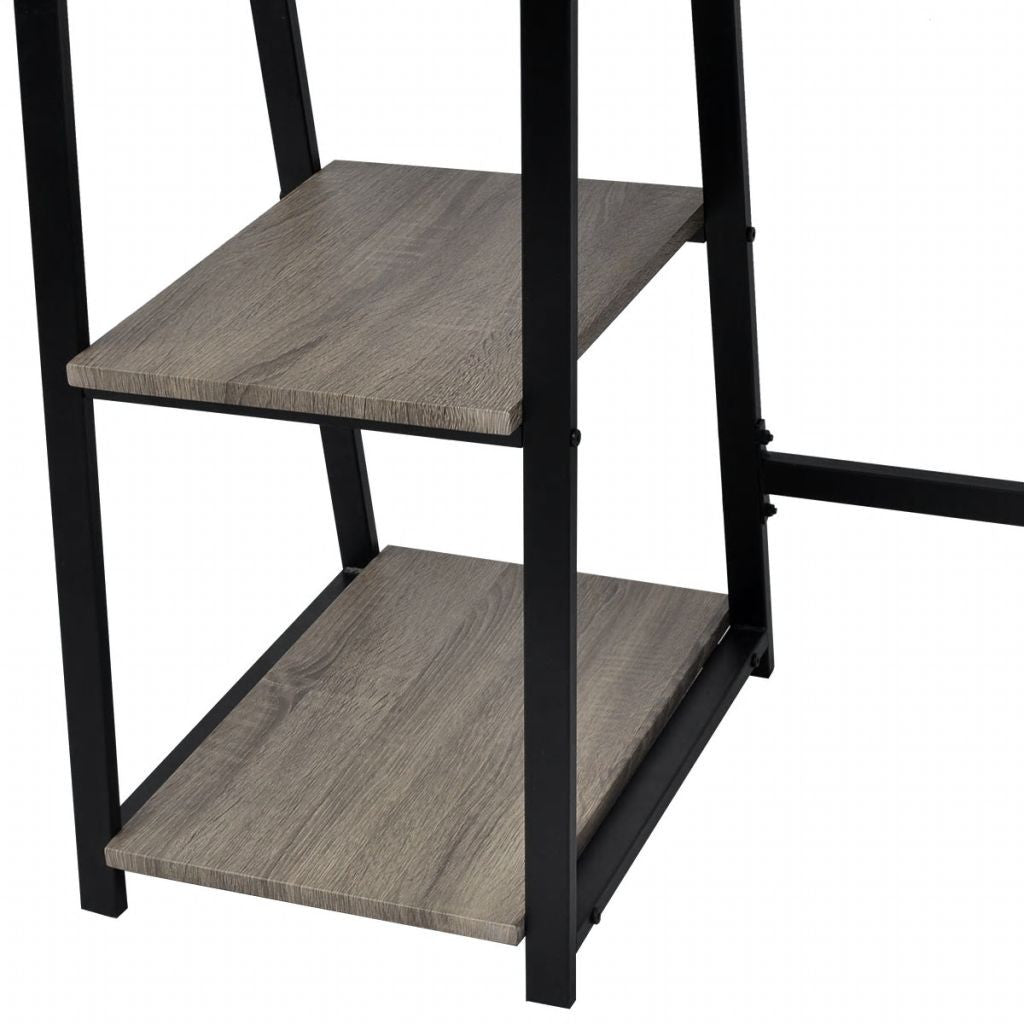 Skrivbord med 2 hyllor, grått och ekfärgat