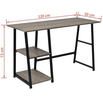 Skrivbord med 2 hyllor, grått och ekfärgat