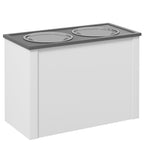 Koiran ruokintateline 30 l piilosäilytyksellä ja 2 RST-kupilla 2 l, 60 x 30 x 42 cm, valkoinen/harmaa