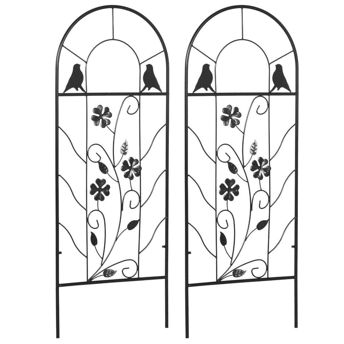 Koristeelliset metallisäleiköt linnuilla ja apilakuviolla, 2 kpl, 38 x 98 cm, musta