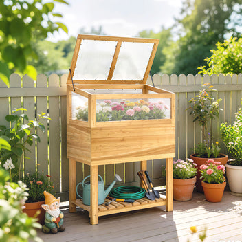 Korotettu kasvatuslaatikko polykarbonaattikannella ja alahyllyllä, 80 x 45 x 108,5 cm