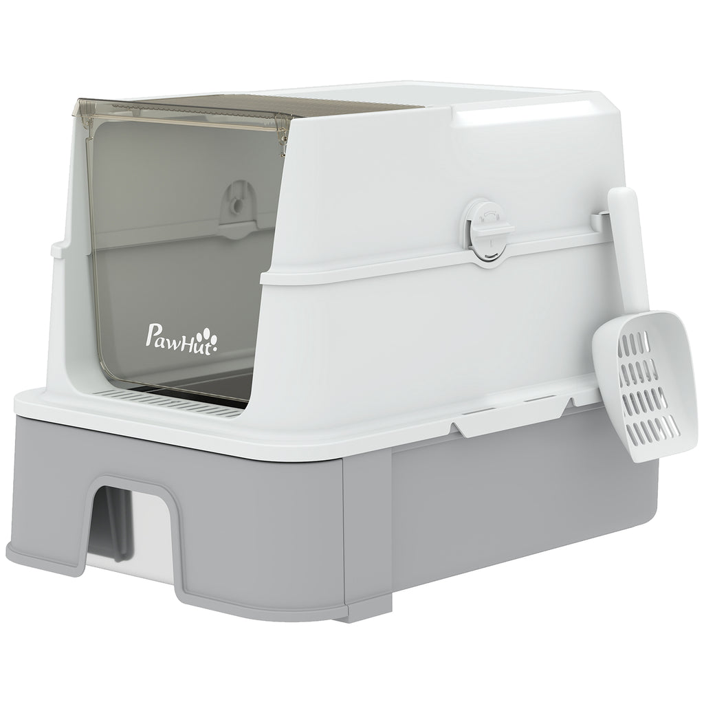 Katettu XL-kissanvessa teräsastialla ja vetolaatikolla, 60 x 40 x 45 cm, harmaa
