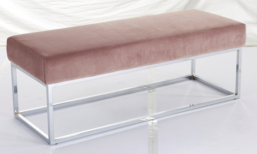 Bänk 114x44x42cm, sammetsklädsel, rosa
