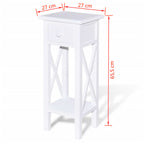 Sivupöytä vetolaatikolla ja rastisivuseinämillä valkoinen