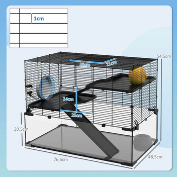 Hamsterbur med glasbotten – 4 våningar, 78,5 x 48,5 x 80 cm