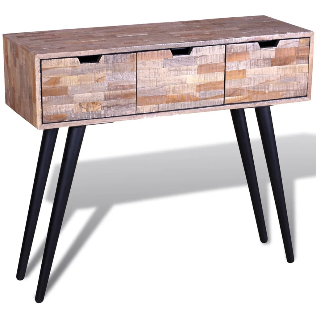 Sidobord med 3 lådor Återvunnen teak