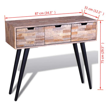 Sidobord med 3 lådor Återvunnen teak