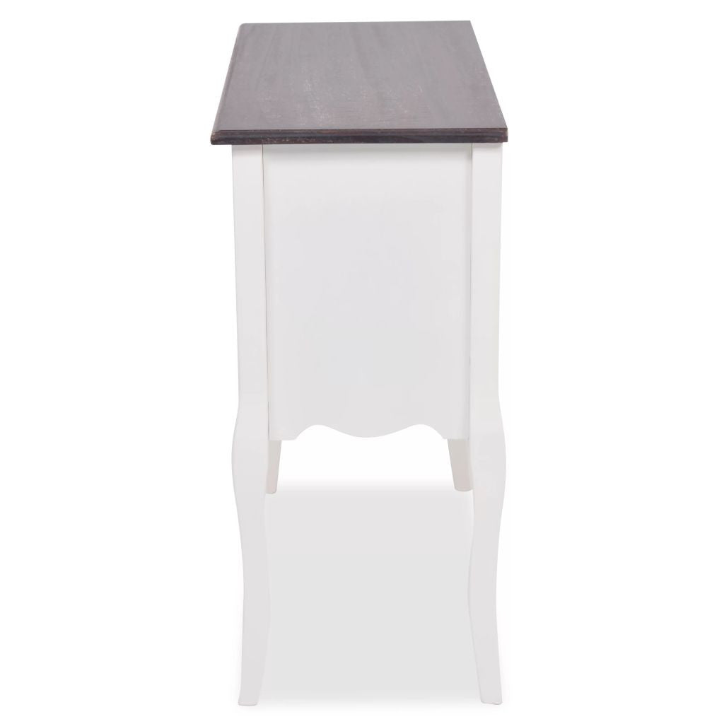 Sivukaappi 6 vetolaatikolla ruskea ja valkoinen puu