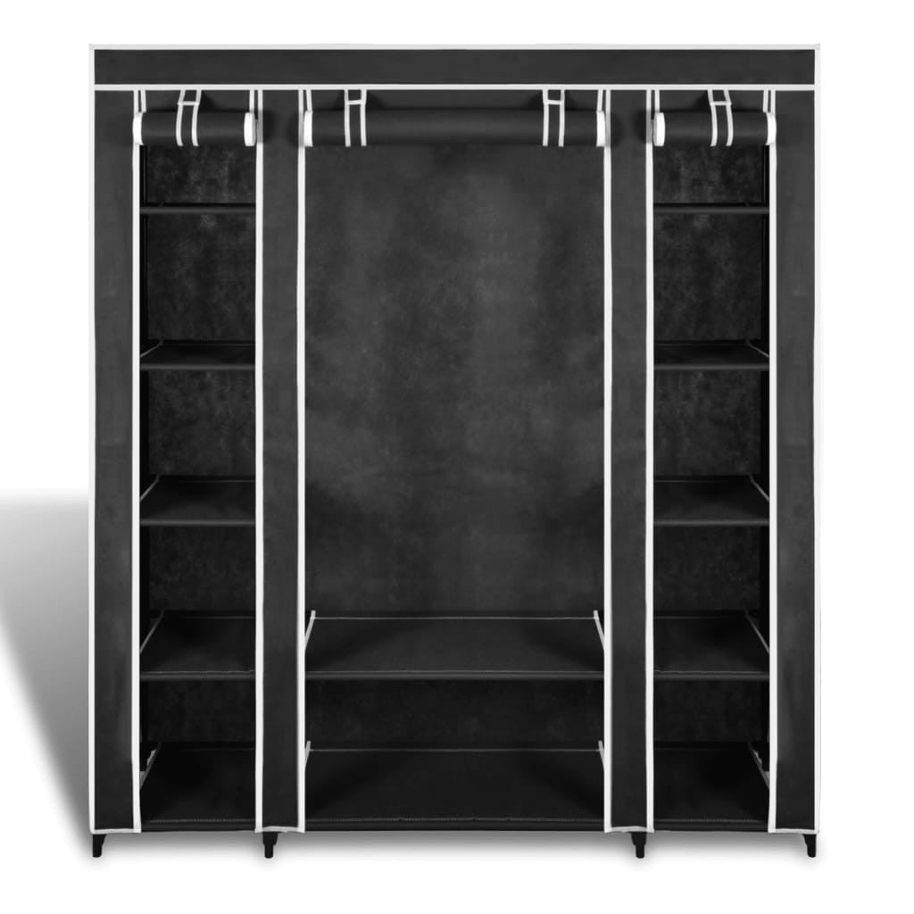 Vaatekaappi lokeroilla ja tangoilla kangas 45x150x176 cm musta