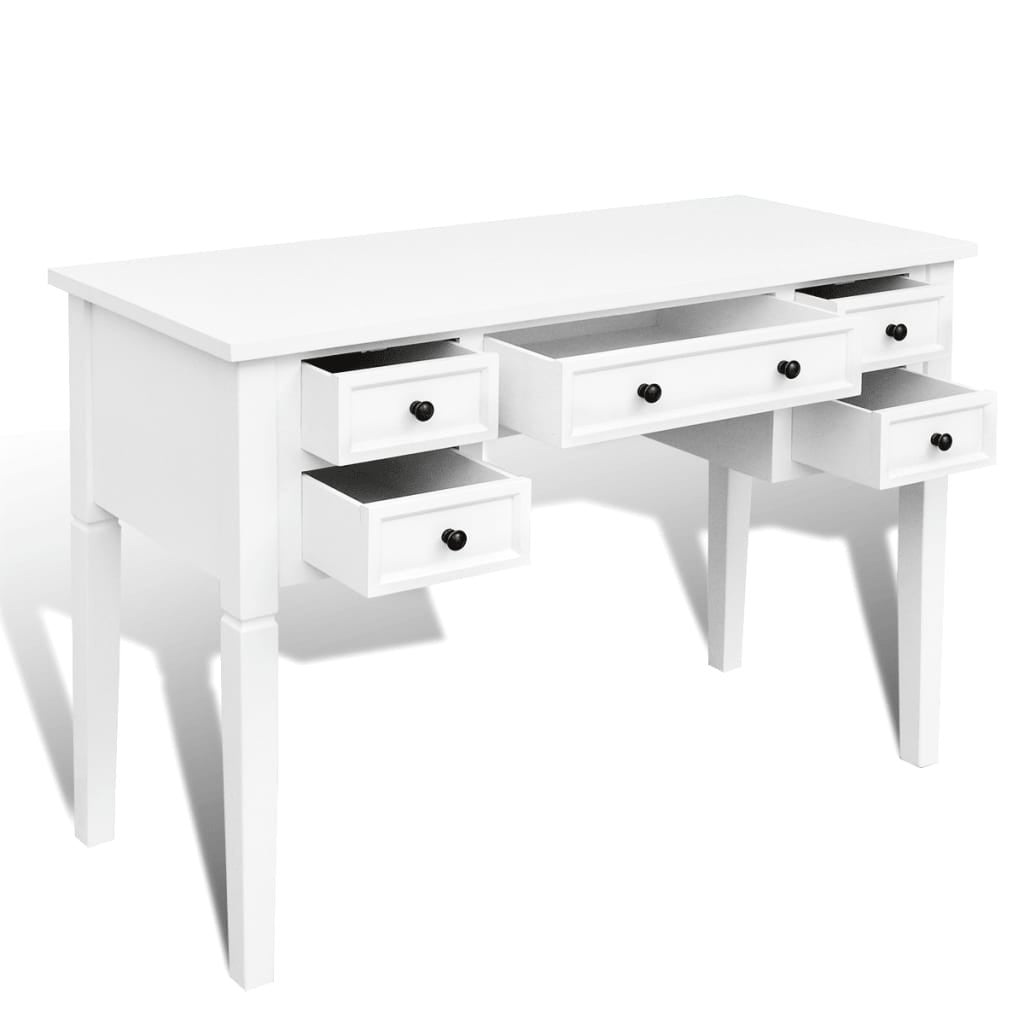 Skrivbord med 5 lådor, vitt