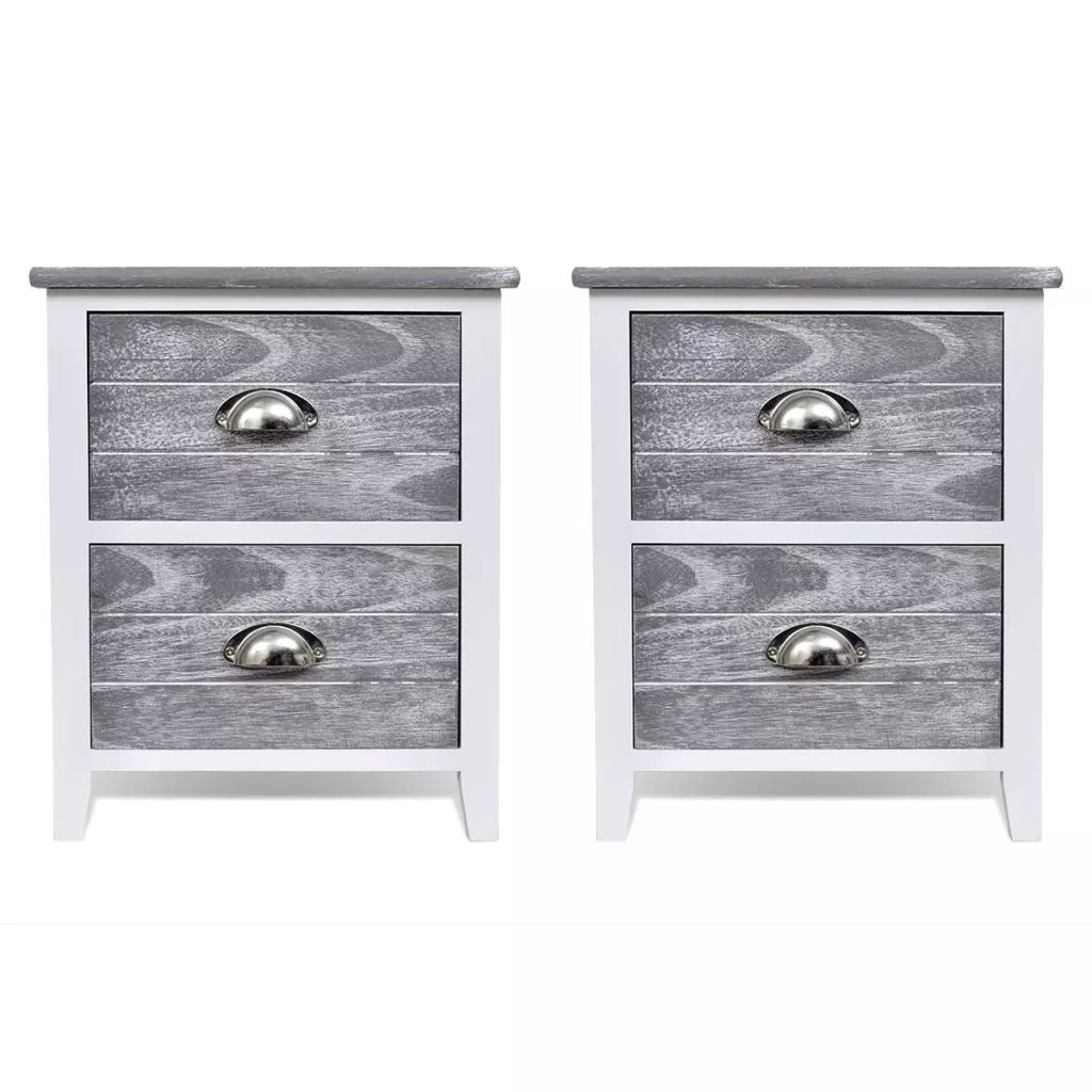 Yöpöytä laatikolla, 2kpl valkoinen / harmaa