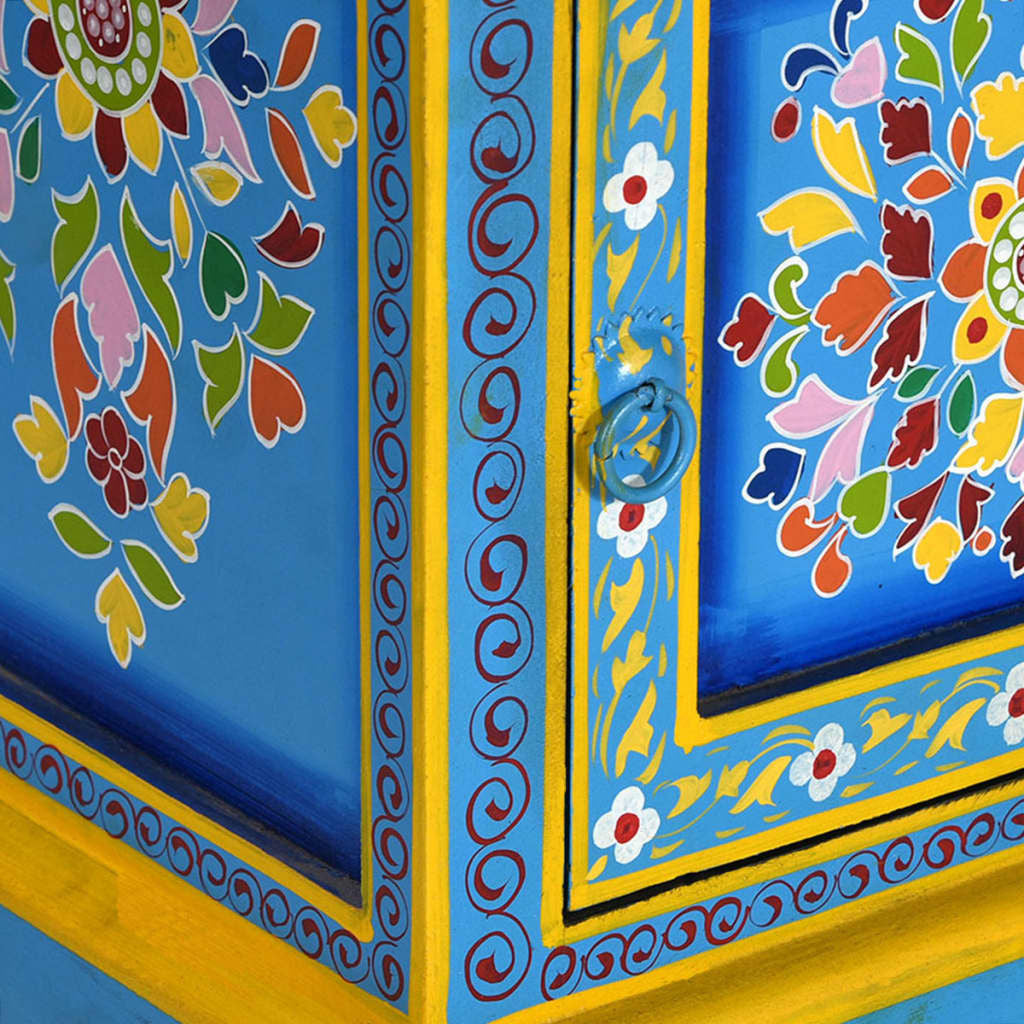 Yöpöytä kiinteä mangopuu käsinmaalattu turkoosi