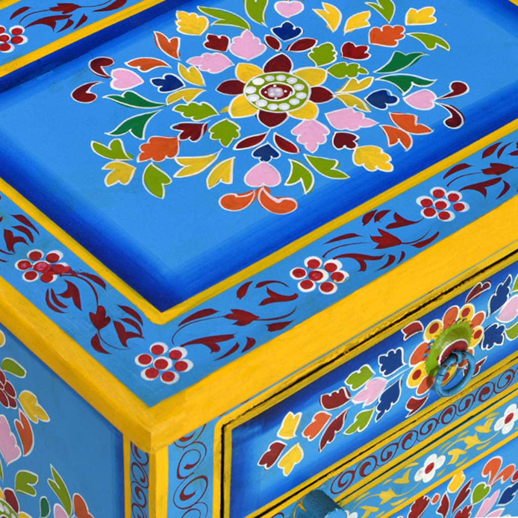 Yöpöytä kiinteä mangopuu käsinmaalattu turkoosi