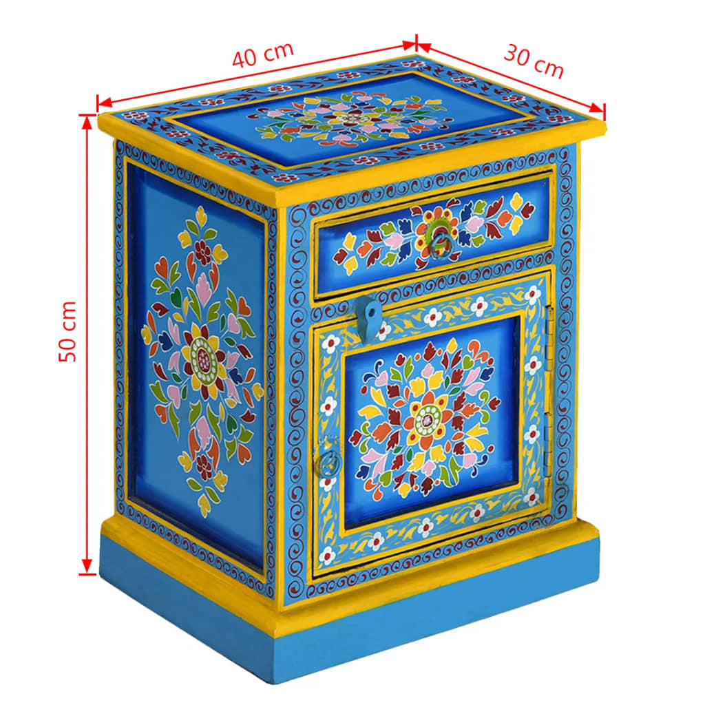 Yöpöytä kiinteä mangopuu käsinmaalattu turkoosi