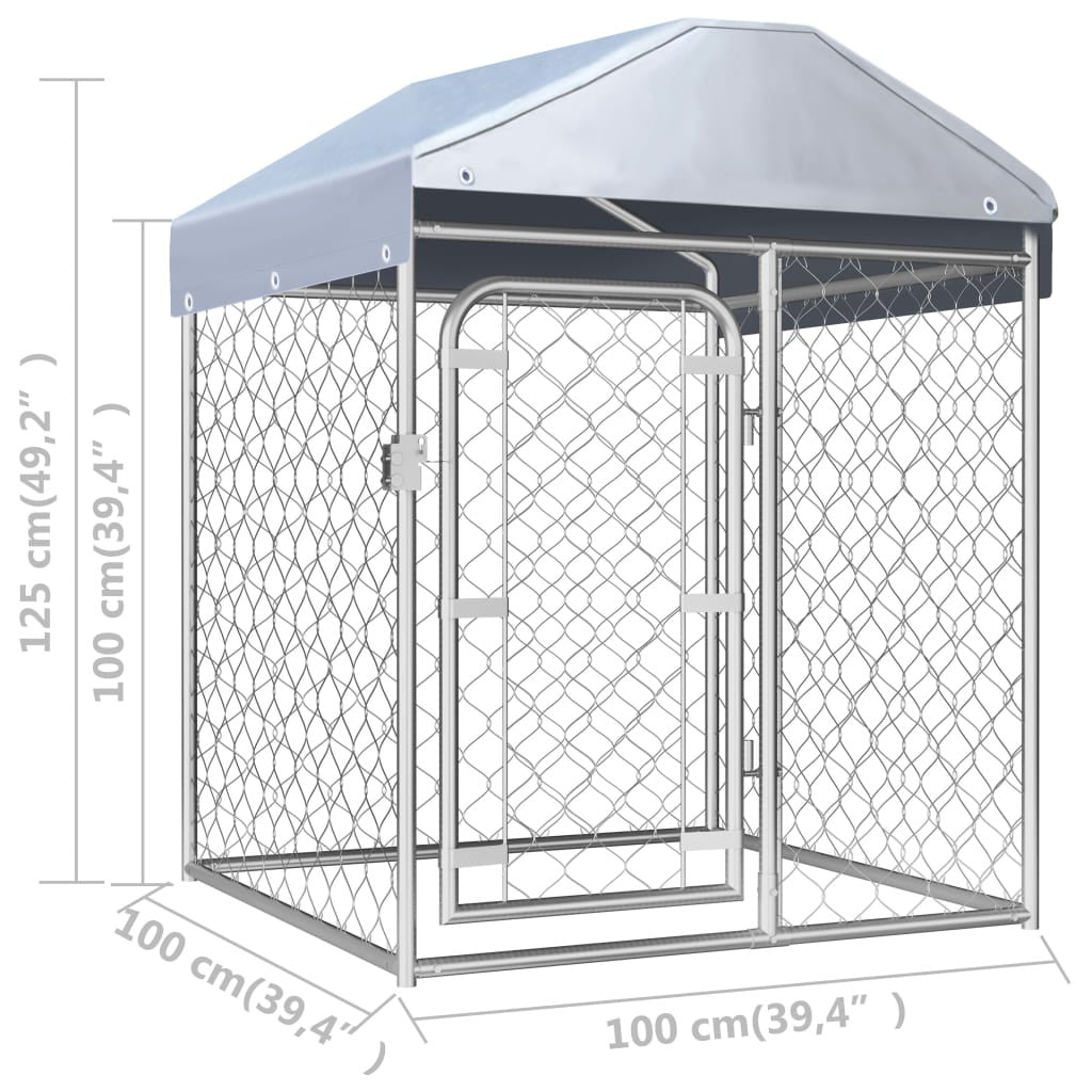 Utomhuskennel med tak 100x100x125 cm