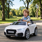 Lasten sähköauto Audi TT RS Roadster, kaukosäädin, musiikki ja LED, 3–5 v, valkoinen