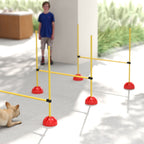 Koiran agility-hyppyesteet 4 kpl, korkeus 15–95 cm, täytettävät jalustat, kantolaukku, keltainen