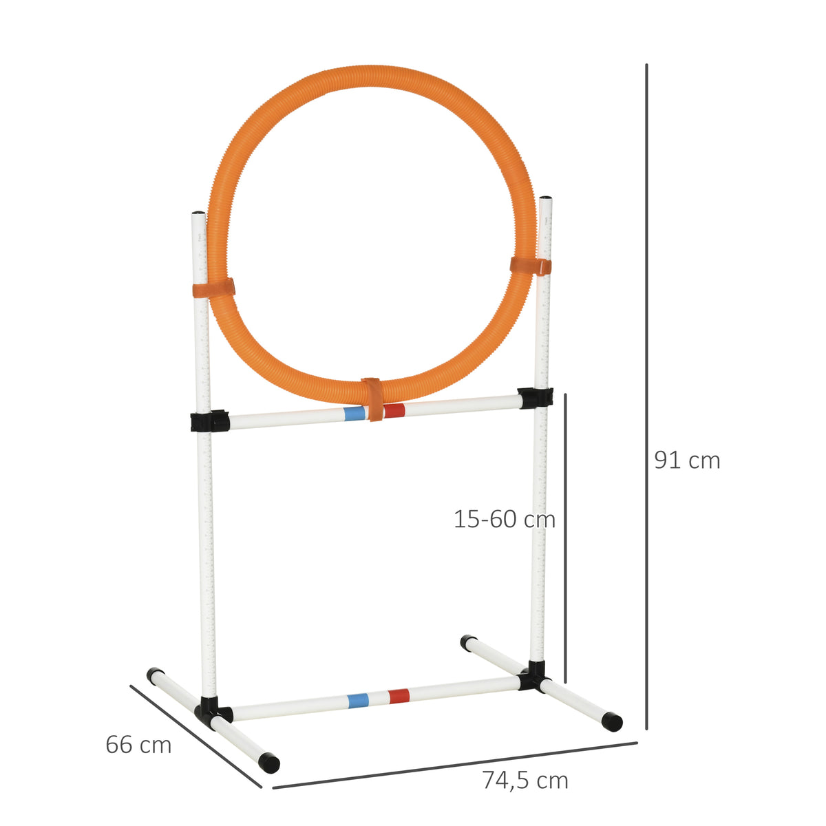 Koiran agility-rengas ja hyppyeste 2-in-1, korkeus 15–60 cm, kantolaukku, valkoinen/oranssi