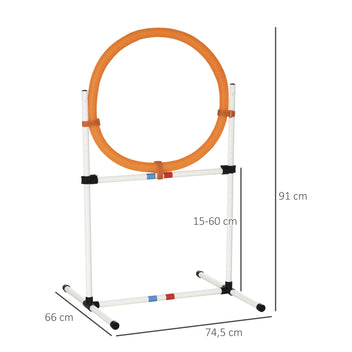 Koiran agility-rengas ja hyppyeste 2-in-1, korkeus 15–60 cm, kantolaukku, valkoinen/oranssi