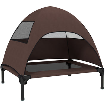 Koiran kenttäpeti irrotettavalla katoksella, korotettu 18 cm, keskikokoisille, 76 x 61 x 71 cm, kahvi