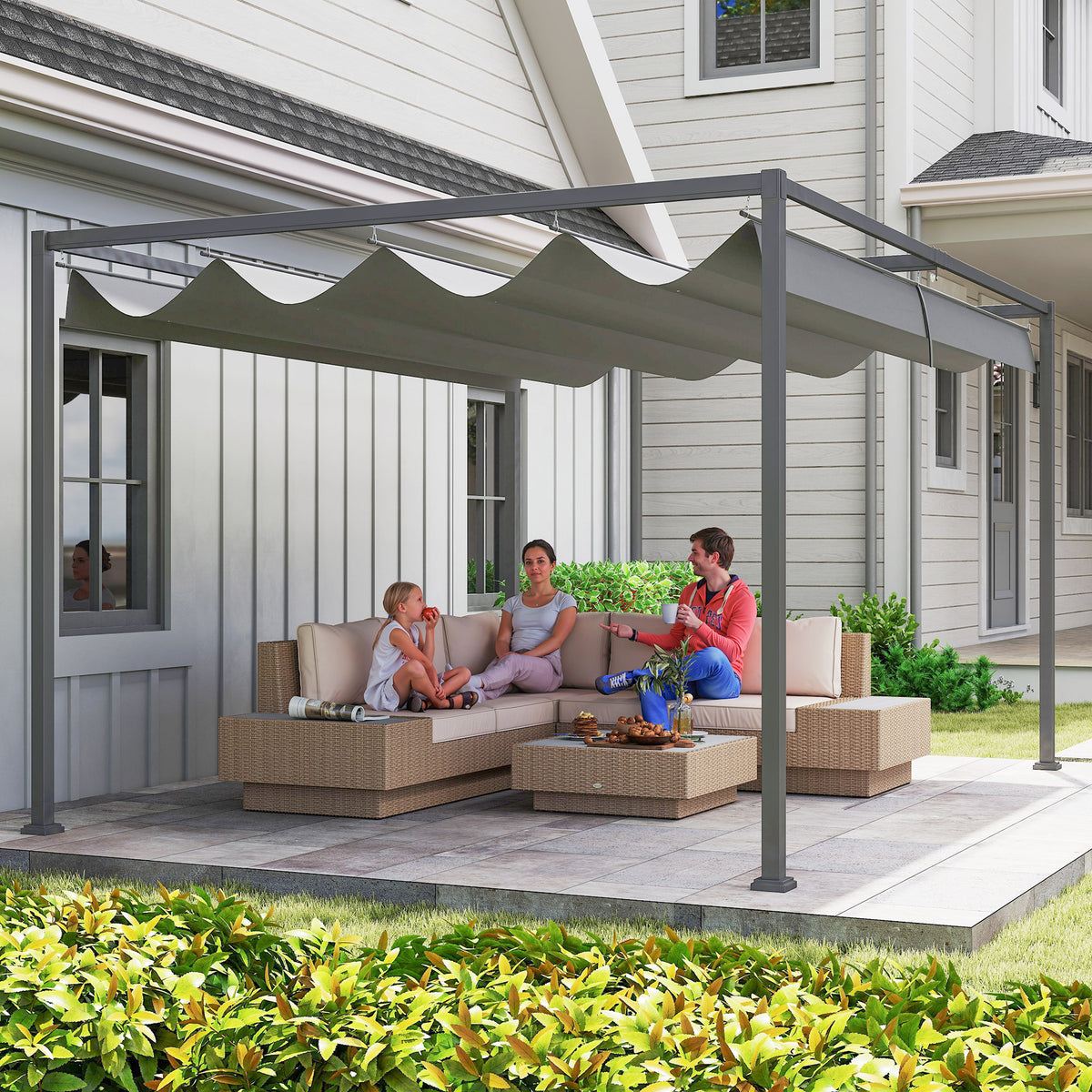 Pergola liukukatolla, 4 x 3 m, tummanharmaa