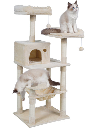 Kissan raapimispuu 143 cm – sisalpinnat, piiloluola, beige