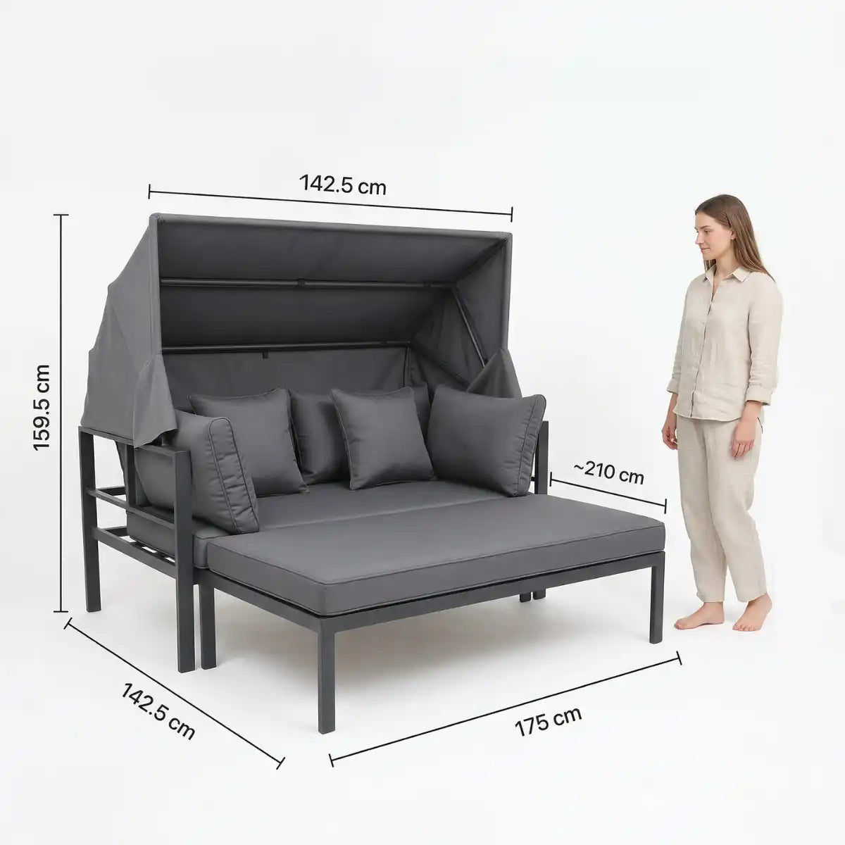 Pohjola Garden Aurinkovuode / Aurinkosänky 175cm, Musta / Harmaa