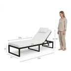 Aurinkotuoli 200 cm – säädettävä selkänoja, 10 cm pehmuste, teräsrunko, musta/beige