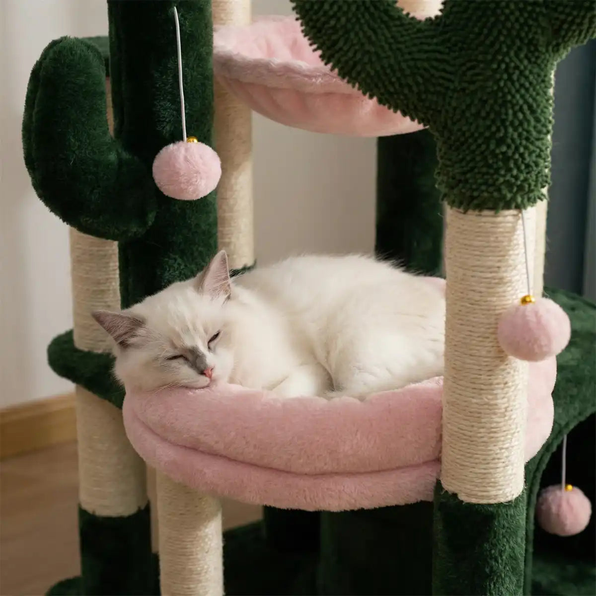 Pohjolan Lemmikkitarvike Kissan kiipeily-/raapimispuu 125 cm, Vihreä/Pinkki