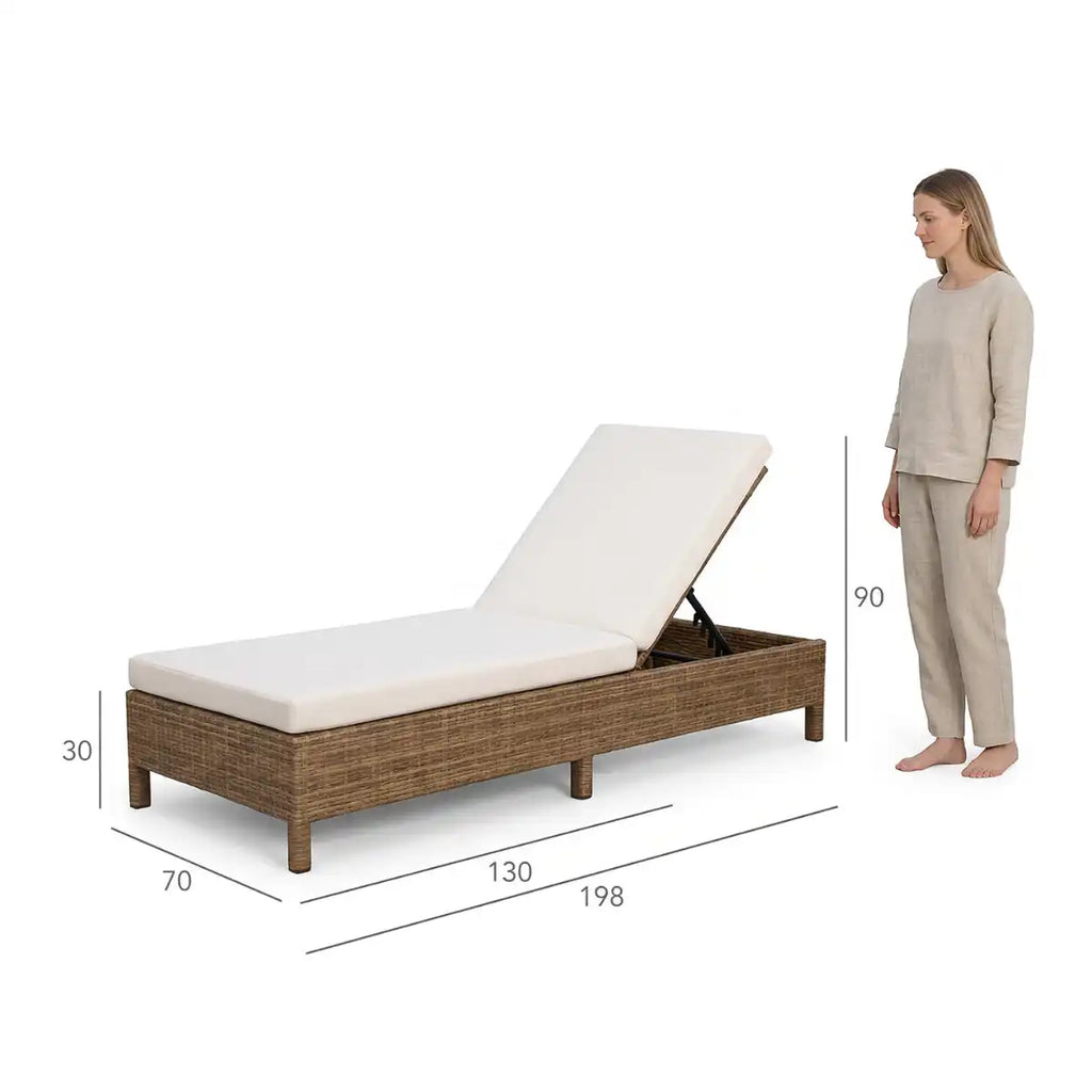Solstol 198 x 70 x 30 cm – polyrotting, aluminiumram, 8 cm stoppning