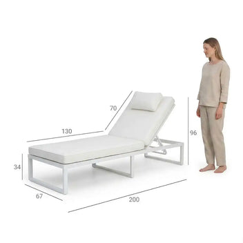 Solstol 200 cm – justerbart ryggstöd, 10 cm stoppning, stålram, vit/beige