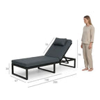 Solstol 200 cm – justerbart ryggstöd, 10 cm stoppning, stålram, svart/grå