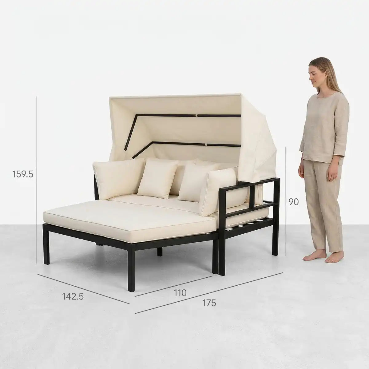 Pohjola Garden Aurinkovuode / Aurinkosänky 175cm, Musta / Beige