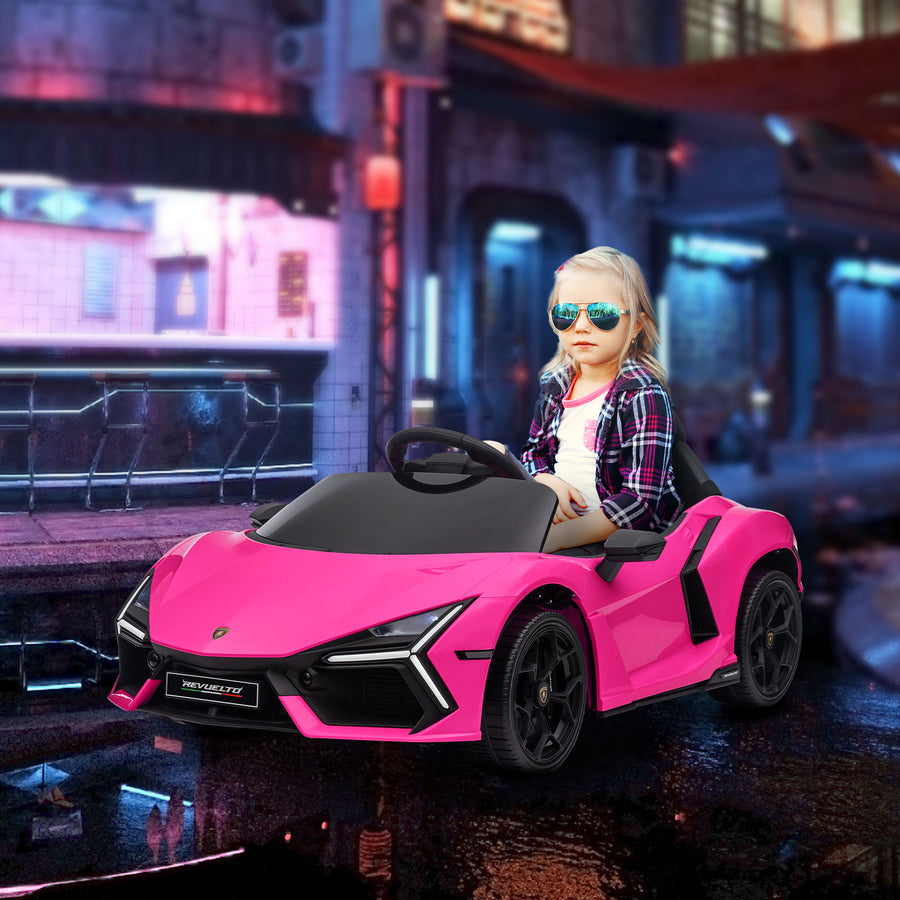 Lasten sähköauto Lamborghini Revuelto 12V – pinkki, LED-valot, kaukosäädin, 3–5 km/h