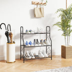 Kolmitasoinen metallinen kukkateline ritilähyllyillä, 78 cm, musta