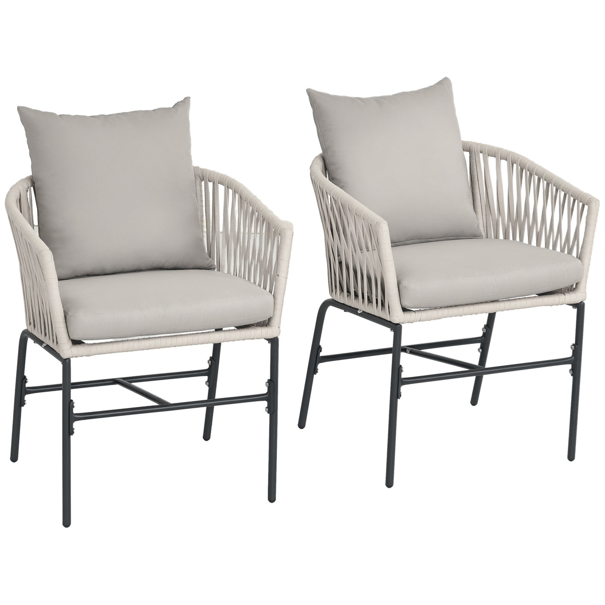 Boho-tyyliset terassituolit punotulla istuinkuorella ja tyynyillä, 2 kpl, beige