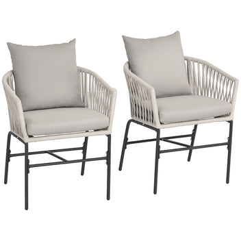 Boho-tyyliset terassituolit punotulla istuinkuorella ja tyynyillä, 2 kpl, beige