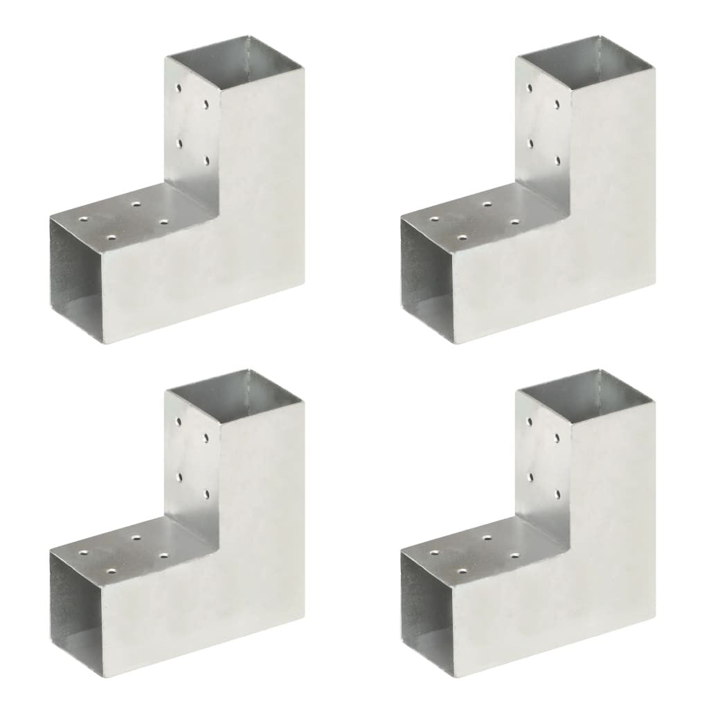 Stolpanslutningar, 4 st, L-formade, galvaniserad metall, 71x71 mm